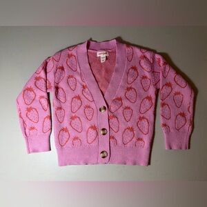 Cat & Jack Pink Cardigan with Strawberry Design like NEW size xs 4/5